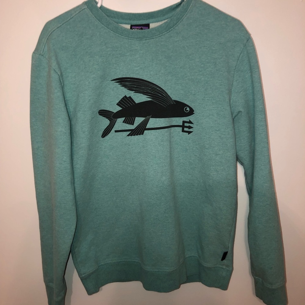 Teal pull over with fishing logo